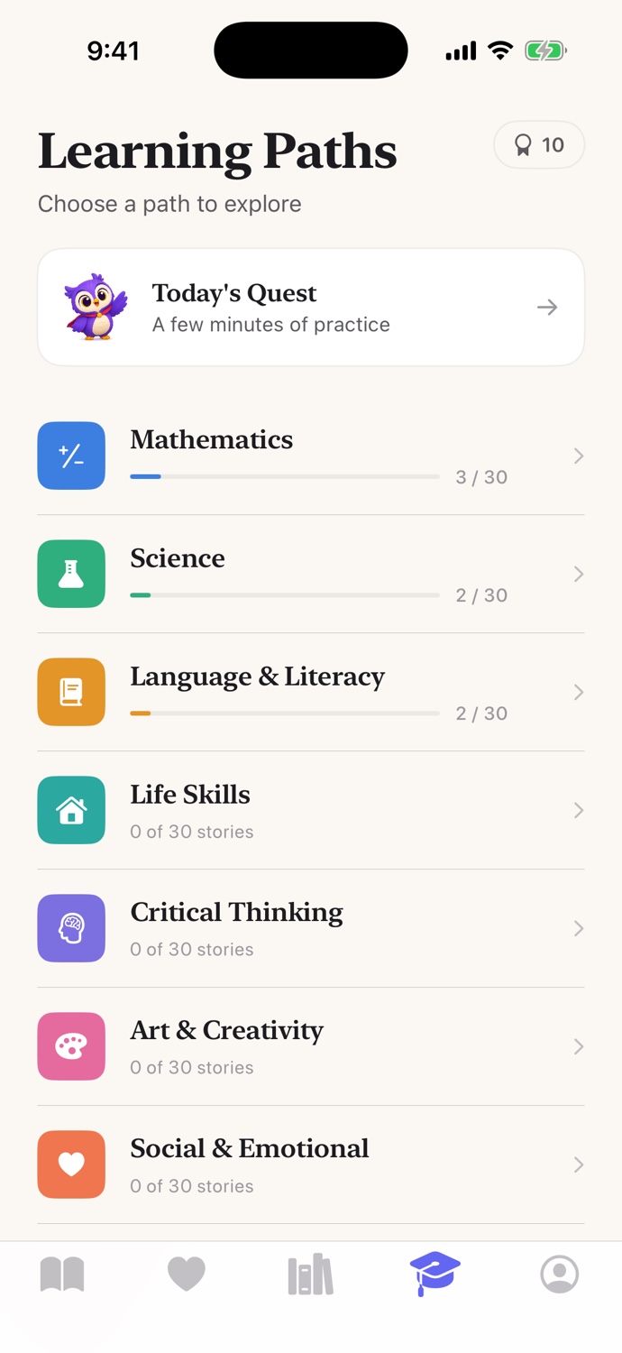 Faybley Learn screen showing Learning Trails