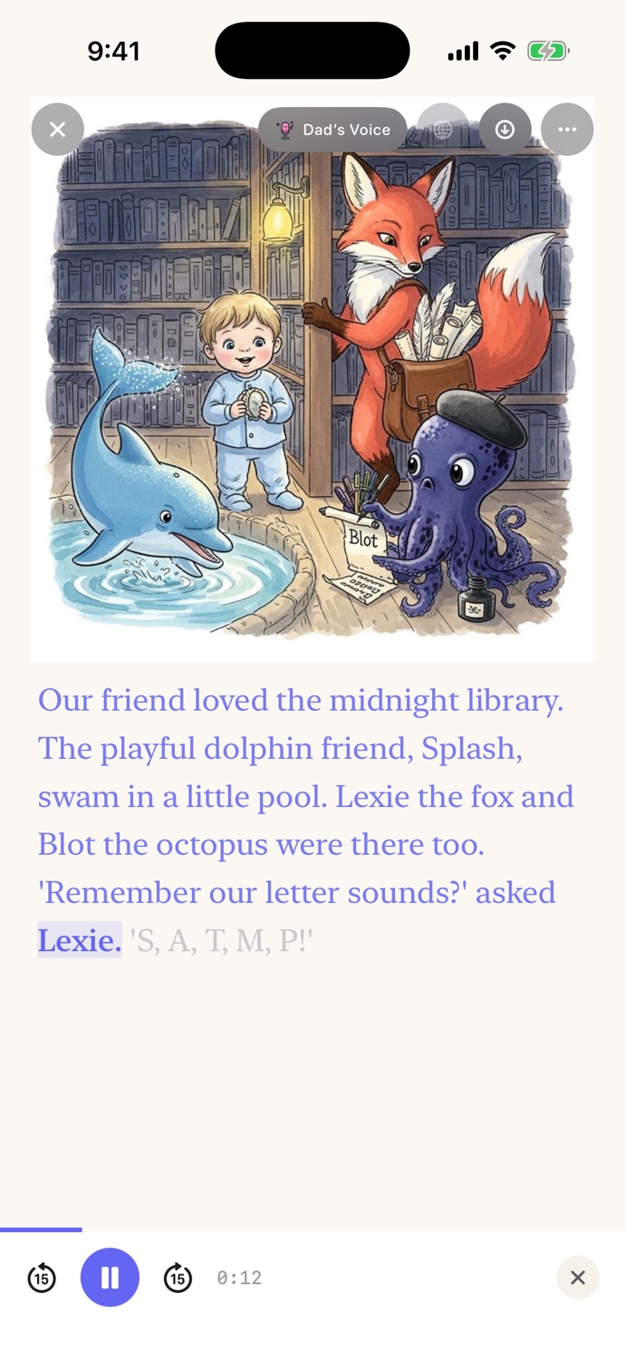 Faybley story reader displaying a personalized adventure