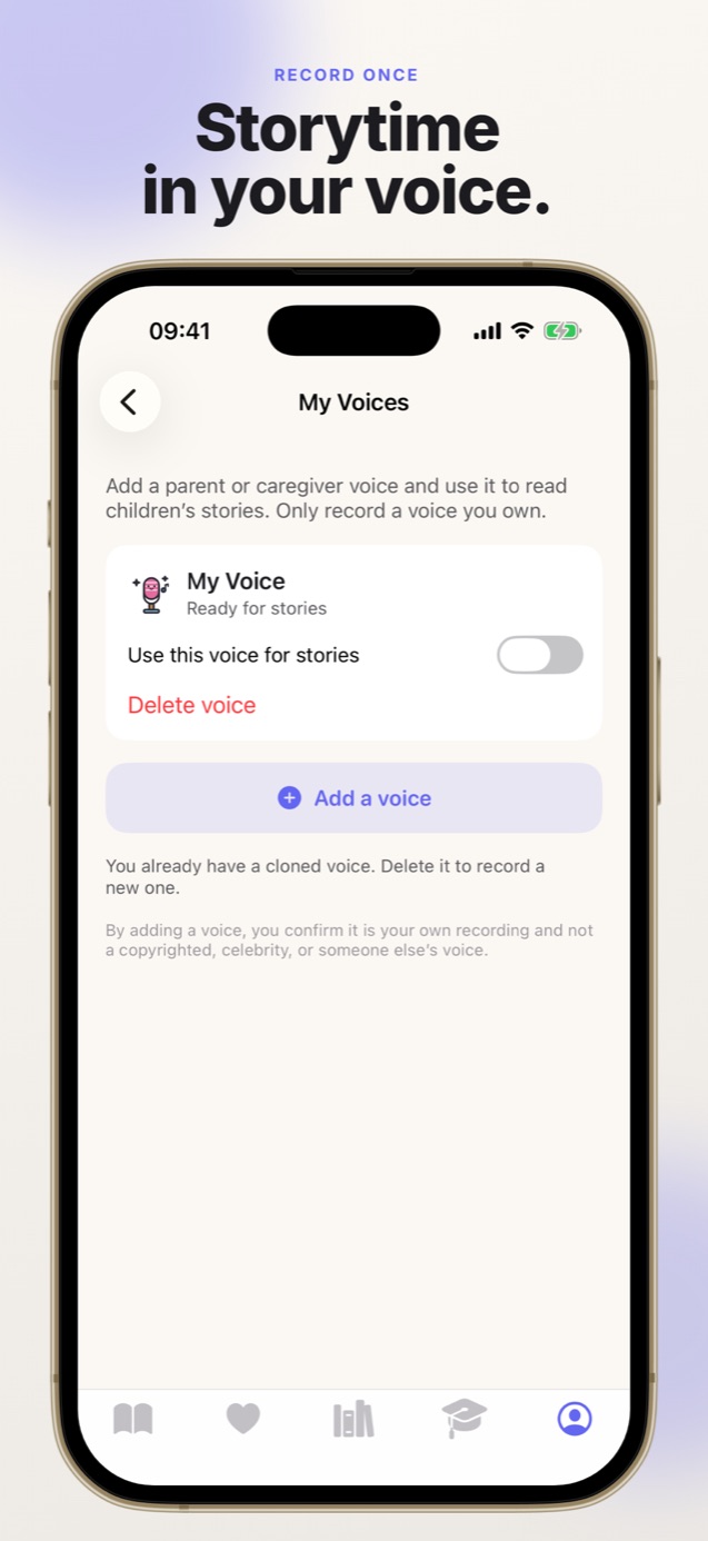 Faybley My Voices screen for adding a parent or caregiver voice